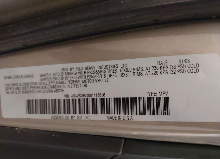 Photo 9 of 2008 Subaru Tribeca LIMITED 7-PASSENGER (VIN 4S4WX98D084416616)