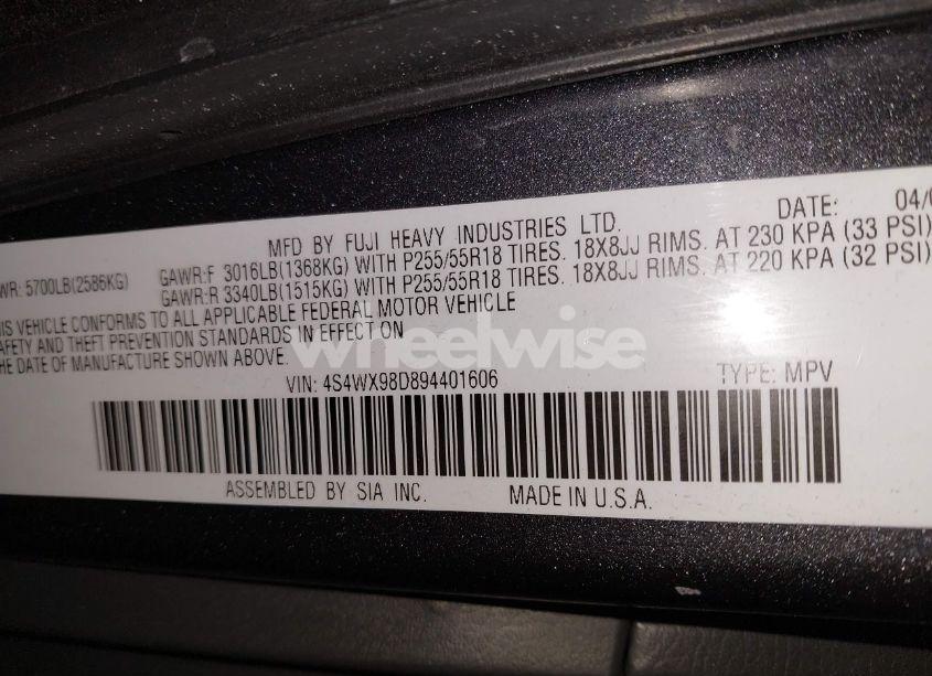 Photo 9 of 2009 Subaru Tribeca LIMITED 7-PASSENGER (VIN 4S4WX98D894401606)