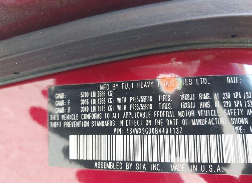 Photo 9 of 2011 Subaru Tribeca 3.6R LIMITED (VIN 4S4WX9GD0B4401137)