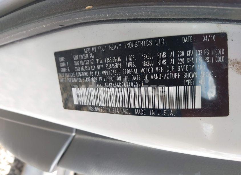 Photo 9 of 2010 Subaru Tribeca 3.6R LIMITED (VIN 4S4WX9GD2A4402577)