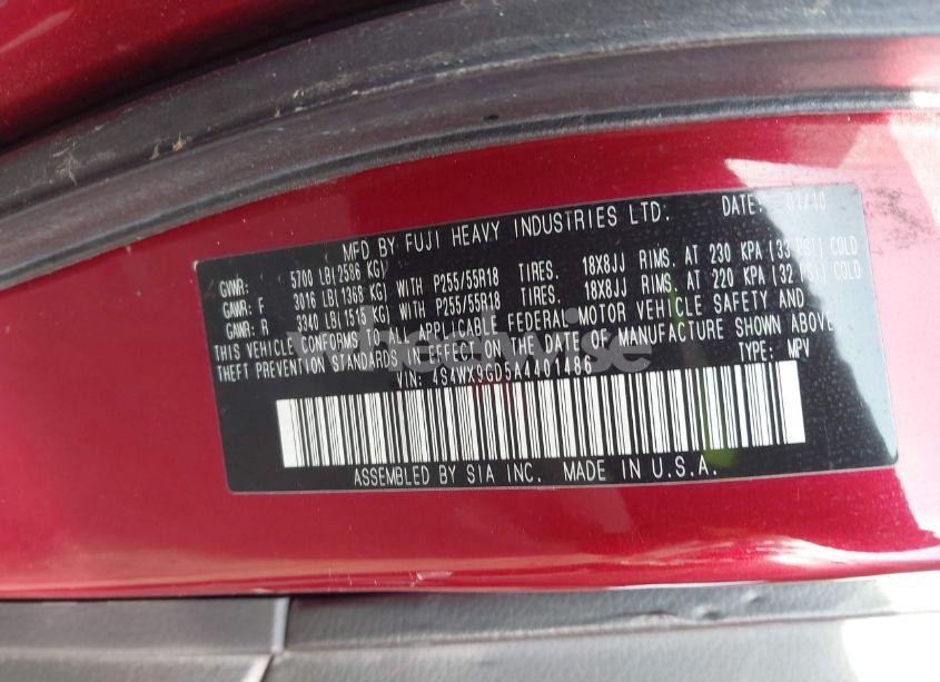 Photo 9 of 2010 Subaru Tribeca 3.6R LIMITED (VIN 4S4WX9GD5A4401486)