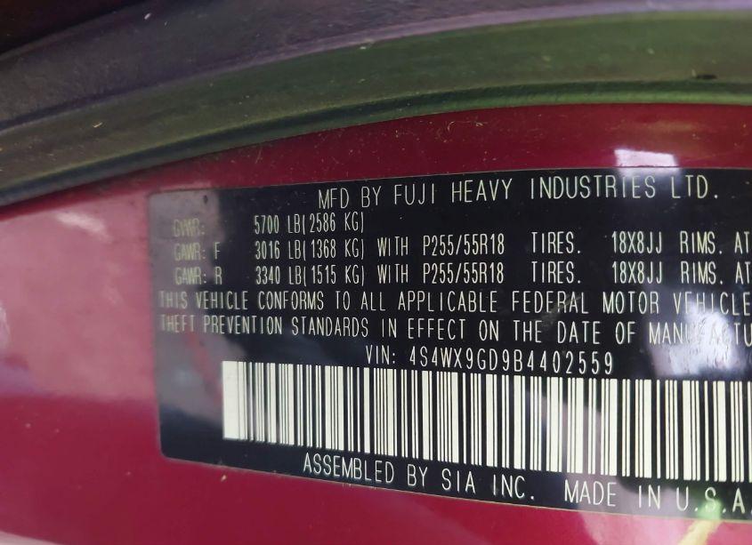 Photo 9 of 2011 Subaru Tribeca 3.6R LIMITED (VIN 4S4WX9GD9B4402559)