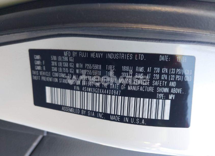 Photo 9 of 2010 Subaru Tribeca 3.6R LIMITED (VIN 4S4WX9GDXA4400947)