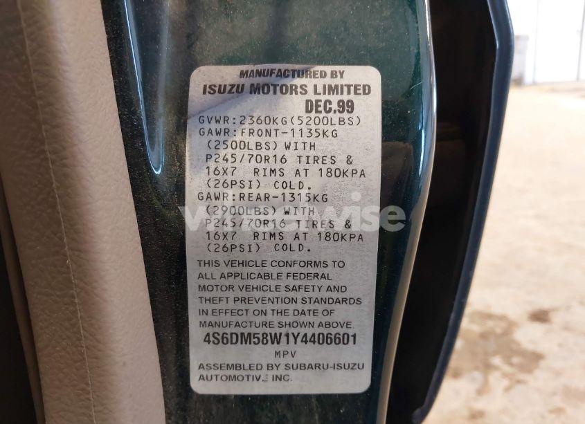 Photo 9 of 2000 Honda Passport EX/LX (VIN 4S6DM58W1Y4406601)