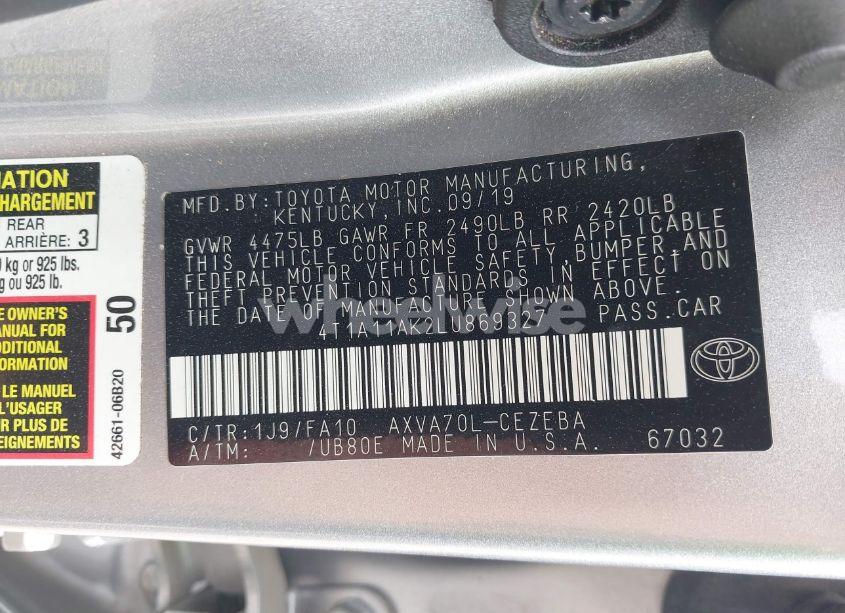 Photo 9 of 2020 Toyota Camry L (VIN 4T1A11AK2LU869327)