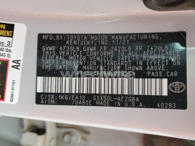 2022 TOYOTA AVALON XLE (VIN 4T1AZ1FB8NU073251) main photo