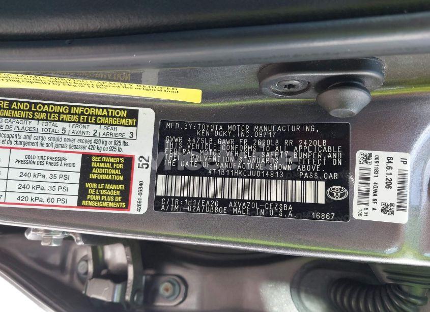 Photo 9 of 2018 Toyota Camry SE (VIN 4T1B11HK0JU014813)