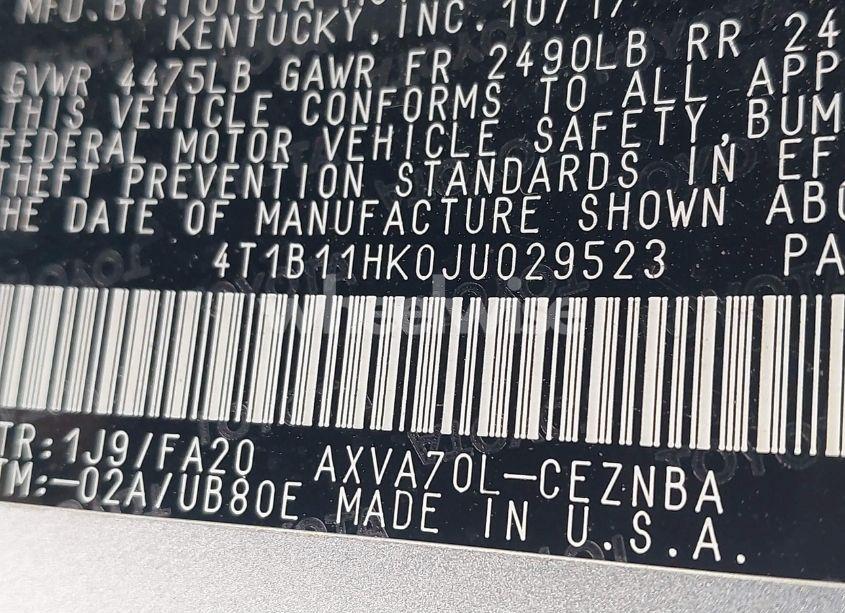 Photo 9 of 2018 Toyota Camry LE (VIN 4T1B11HK0JU029523)