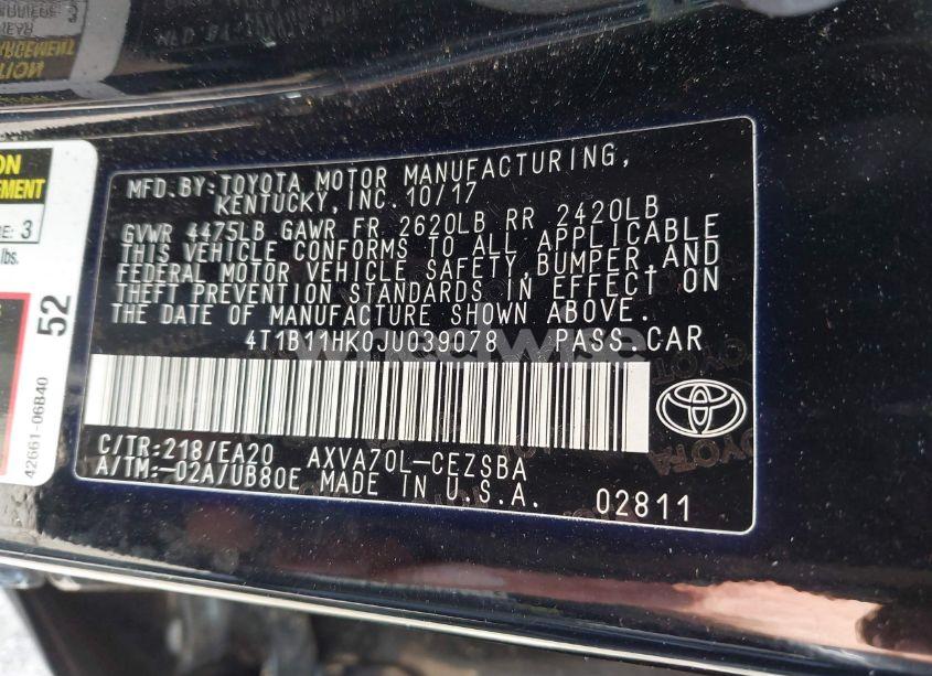 Photo 9 of 2018 Toyota Camry SE (VIN 4T1B11HK0JU039078)