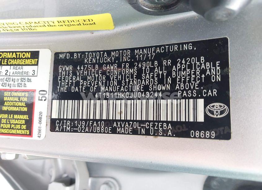 Photo 9 of 2018 Toyota Camry L (VIN 4T1B11HK0JU043244)