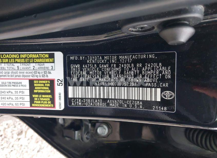 Photo 9 of 2018 Toyota Camry XLE (VIN 4T1B11HK0JU052297)