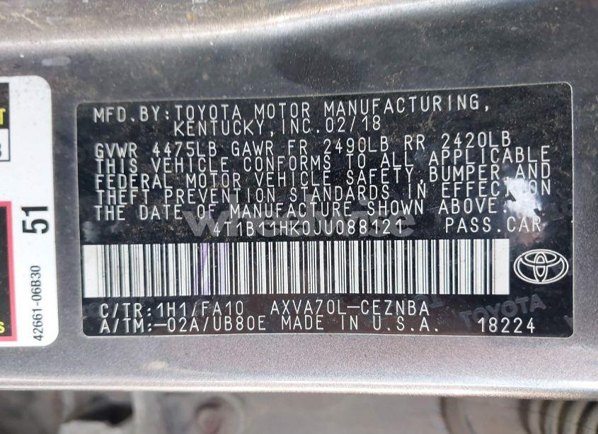 Photo 9 of 2018 Toyota Camry LE (VIN 4T1B11HK0JU088121)