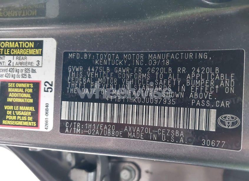 Photo 9 of 2018 Toyota Camry SE (VIN 4T1B11HK0JU097935)