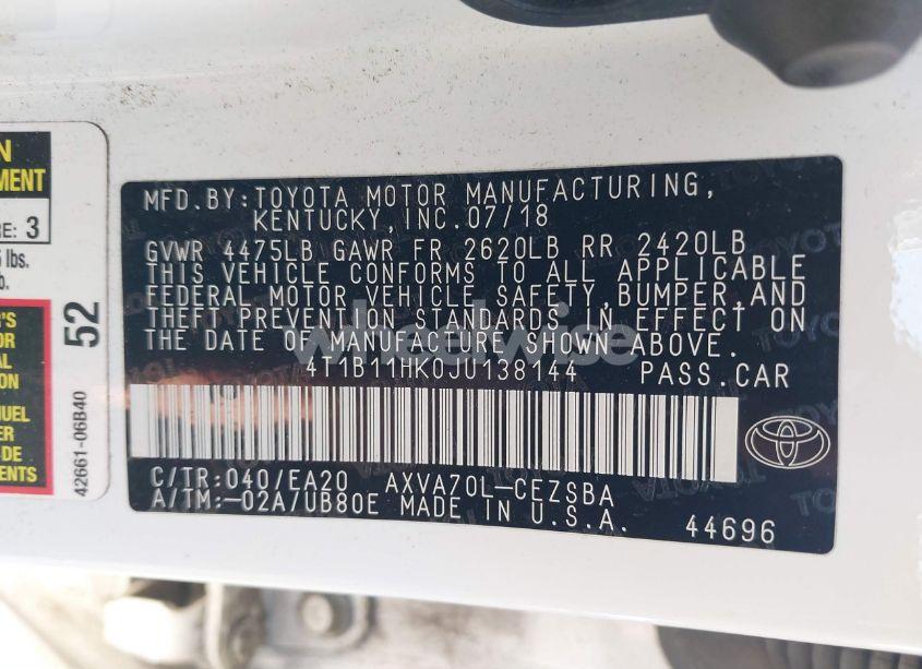 Photo 9 of 2018 Toyota Camry SE (VIN 4T1B11HK0JU138144)