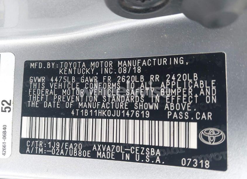 Photo 9 of 2018 Toyota Camry SE (VIN 4T1B11HK0JU147619)