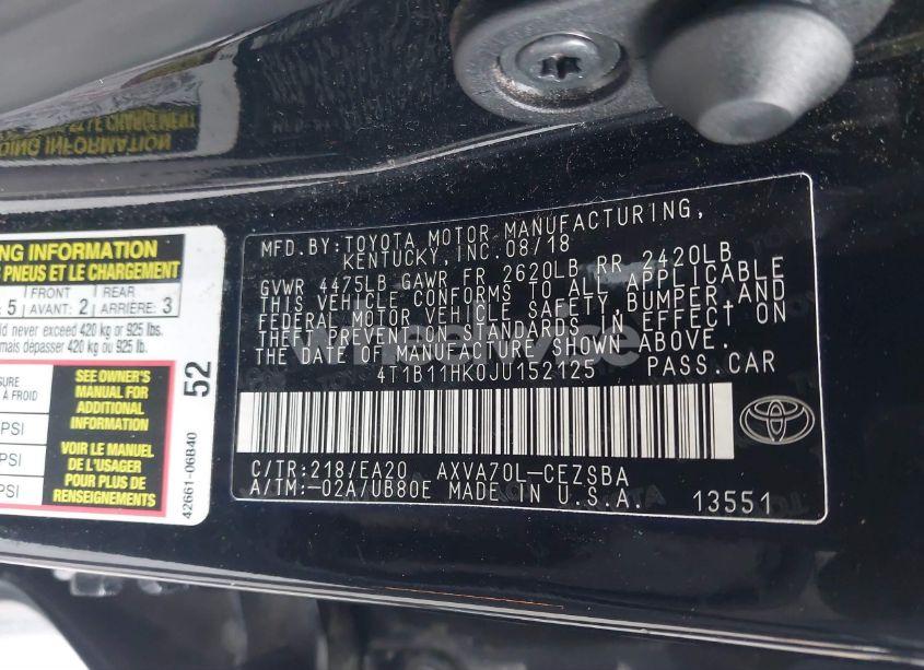 Photo 9 of 2018 Toyota Camry SE (VIN 4T1B11HK0JU152125)