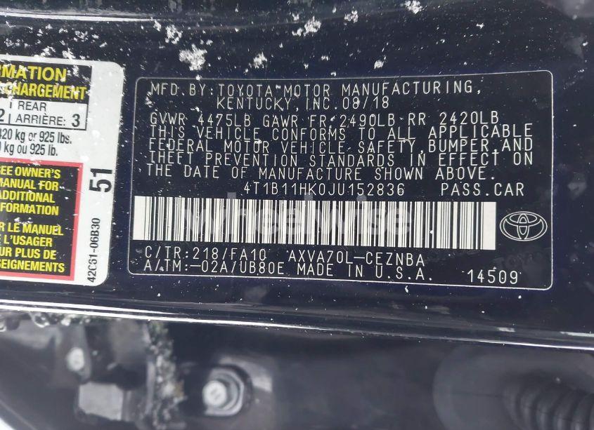 Photo 9 of 2018 Toyota Camry LE (VIN 4T1B11HK0JU152836)