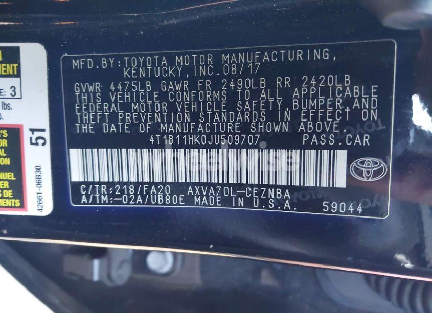 Photo 9 of 2018 Toyota Camry LE (VIN 4T1B11HK0JU509707)