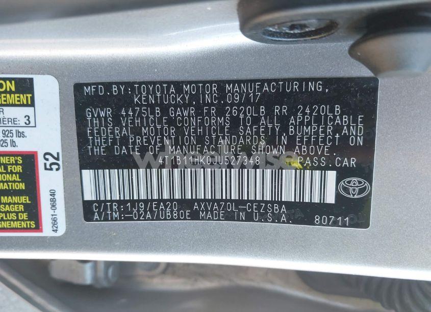 Photo 9 of 2018 Toyota Camry SE (VIN 4T1B11HK0JU527348)