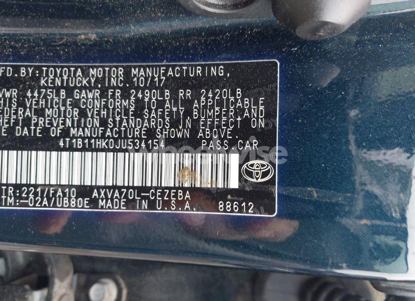 Photo 9 of 2018 Toyota Camry L/LE/SE/XLE (VIN 4T1B11HK0JU534154)