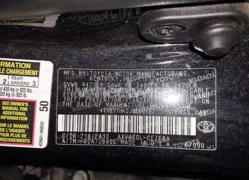 Photo 9 of 2018 Toyota Camry L (VIN 4T1B11HK0JU550497)