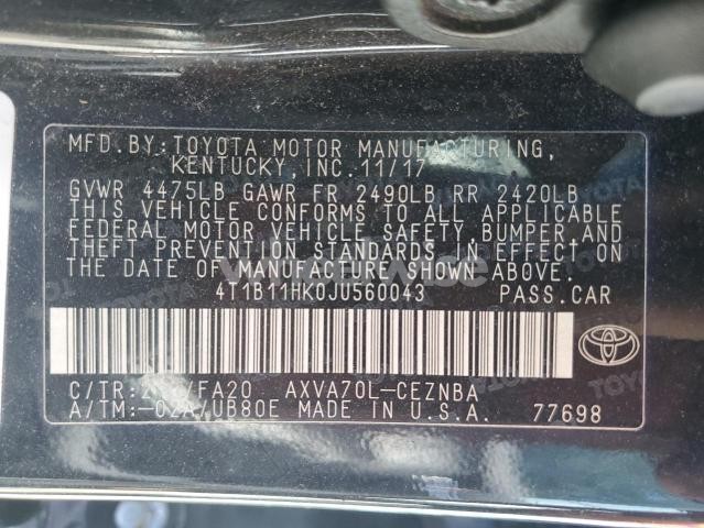 Photo 9 of 2018 TOYOTA CAMRY L (VIN 4T1B11HK0JU560043)