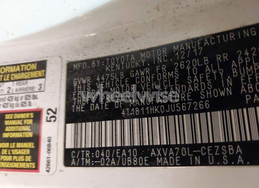 Photo 9 of 2018 Toyota Camry SE (VIN 4T1B11HK0JU567266)