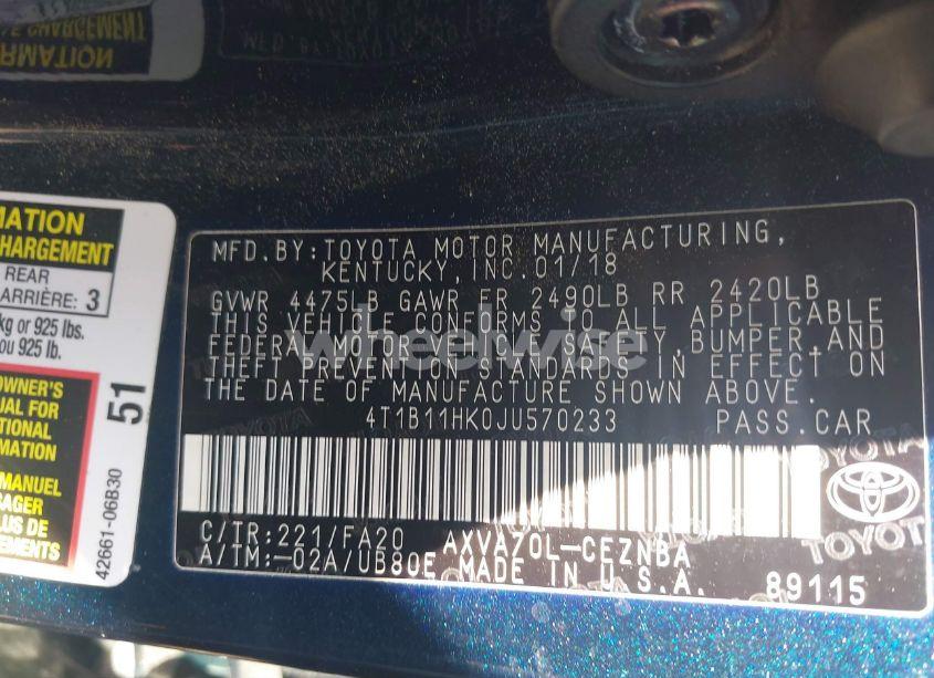 Photo 9 of 2018 Toyota Camry LE (VIN 4T1B11HK0JU570233)