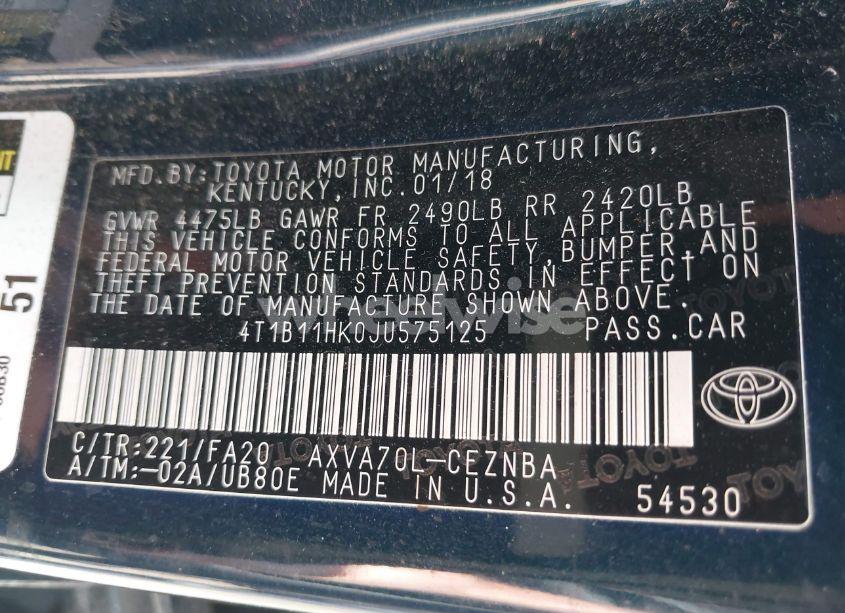 Photo 9 of 2018 Toyota Camry LE (VIN 4T1B11HK0JU575125)