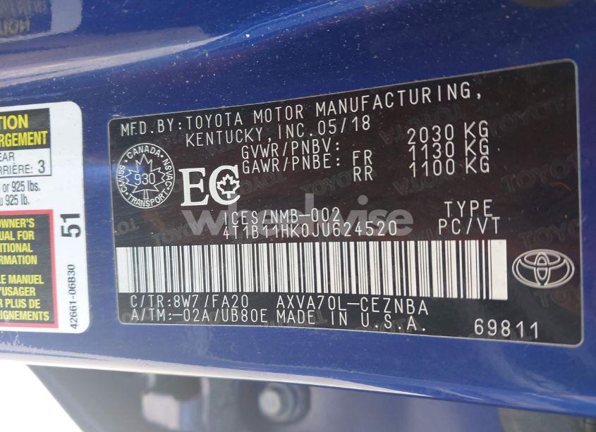 Photo 9 of 2018 Toyota Camry LE (VIN 4T1B11HK0JU624520)