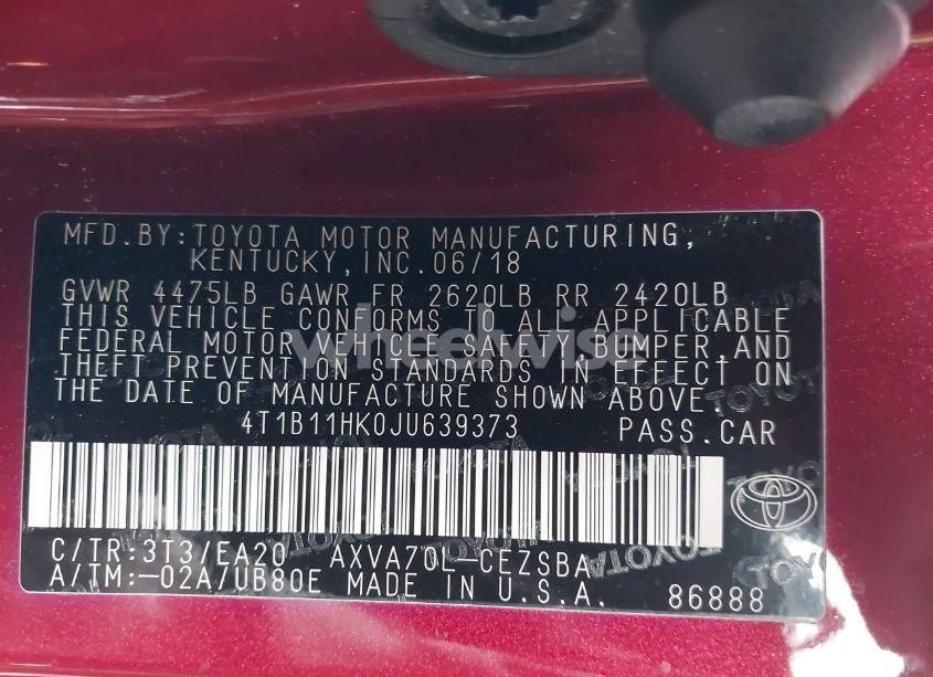 Photo 9 of 2018 Toyota Camry SE (VIN 4T1B11HK0JU639373)