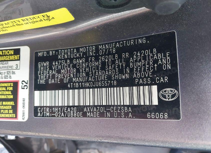 Photo 9 of 2018 Toyota Camry SE (VIN 4T1B11HK0JU655718)