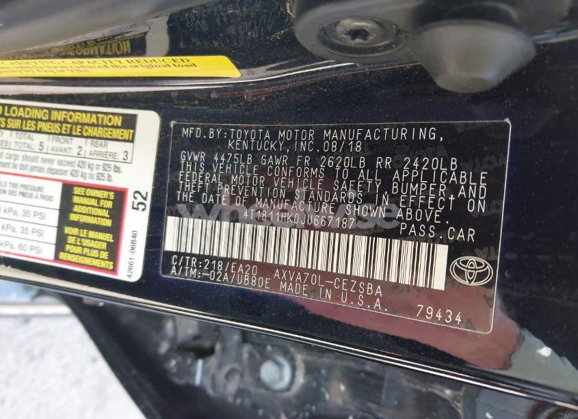 Photo 9 of 2018 Toyota Camry SE (VIN 4T1B11HK0JU667187)