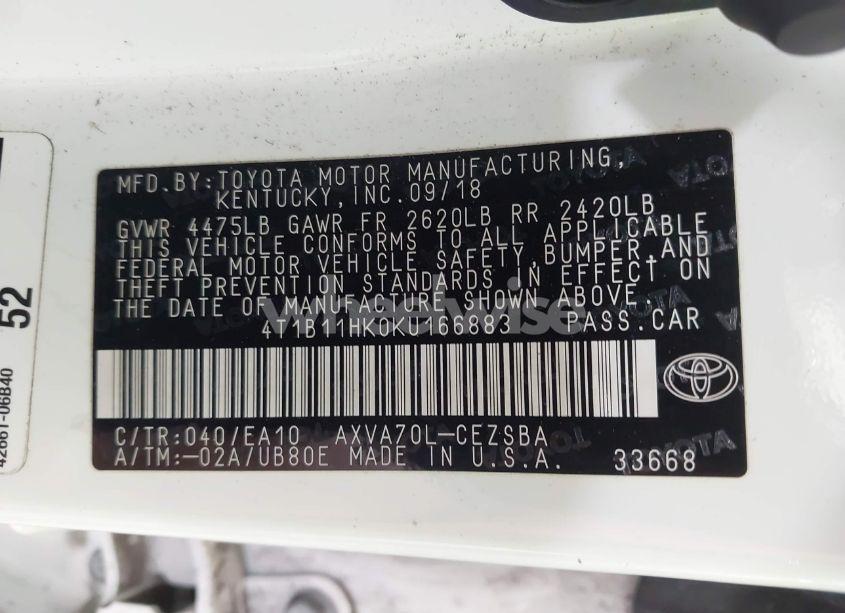 Photo 9 of 2019 Toyota Camry SE (VIN 4T1B11HK0KU166883)