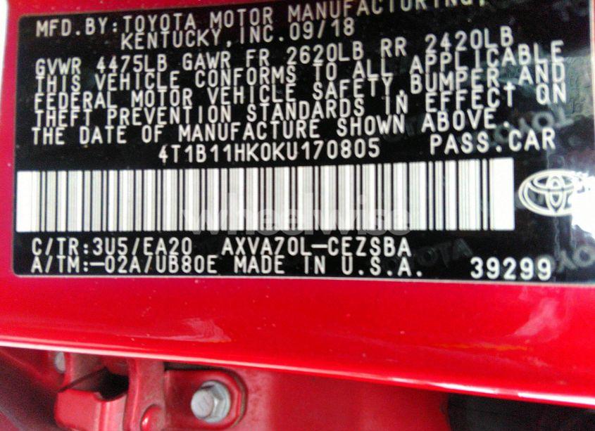 Photo 9 of 2019 Toyota Camry SE (VIN 4T1B11HK0KU170805)