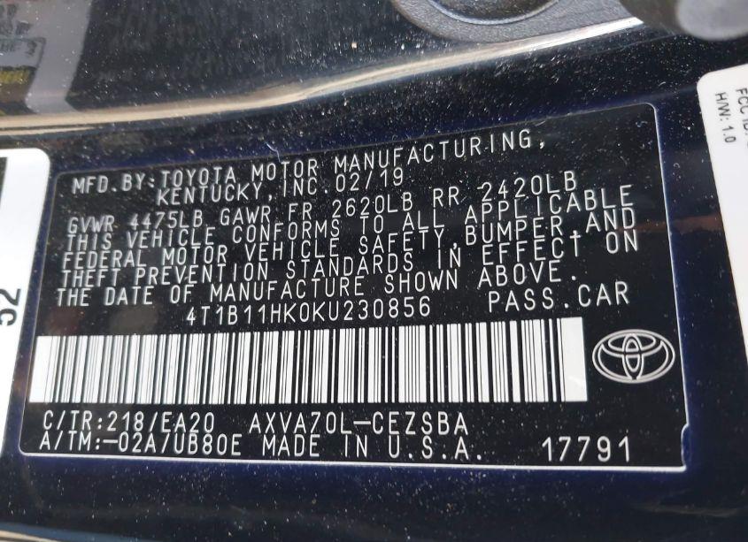 Photo 9 of 2019 Toyota Camry SE (VIN 4T1B11HK0KU230856)