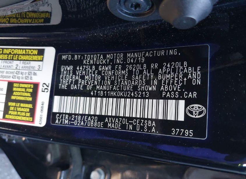 Photo 9 of 2019 Toyota Camry SE (VIN 4T1B11HK0KU245213)