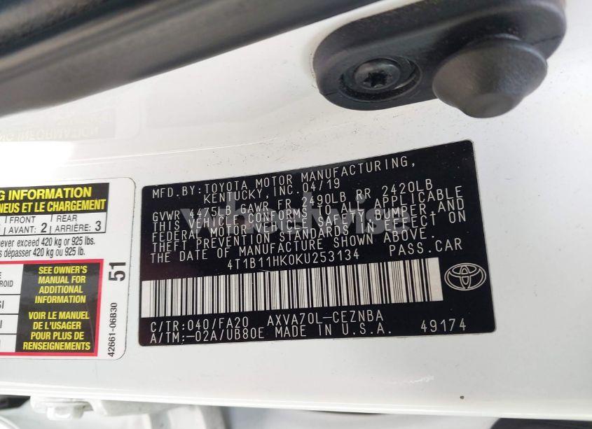 Photo 9 of 2019 Toyota Camry LE (VIN 4T1B11HK0KU253134)