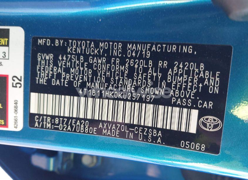 Photo 9 of 2019 Toyota Camry SE (VIN 4T1B11HK0KU257197)