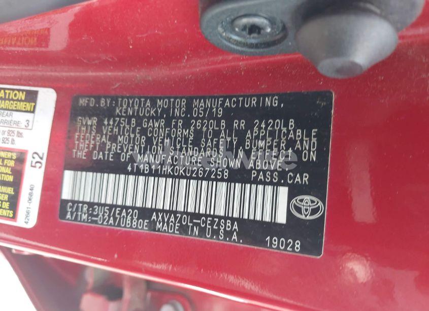 Photo 9 of 2019 Toyota Camry SE (VIN 4T1B11HK0KU267258)