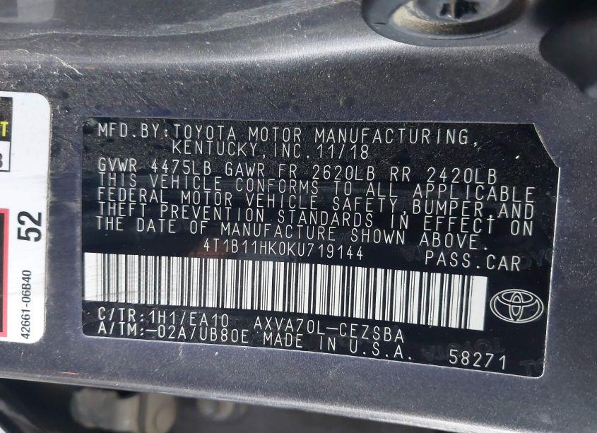 Photo 9 of 2019 Toyota Camry SE (VIN 4T1B11HK0KU719144)