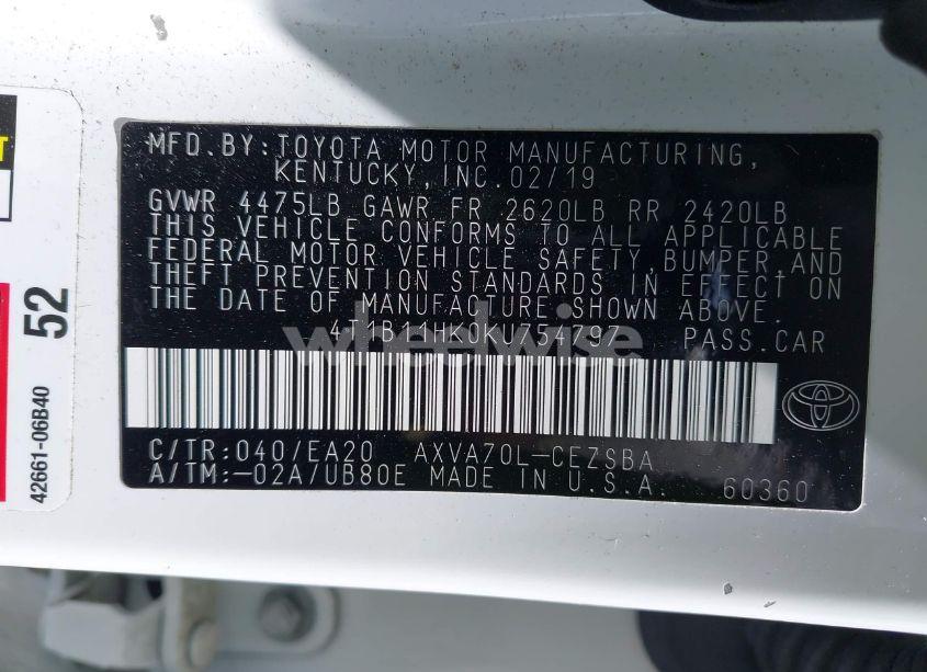 Photo 9 of 2019 Toyota Camry L/LE/XLE/SE/XSE (VIN 4T1B11HK0KU754797)