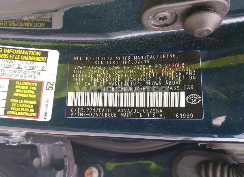 Photo 9 of 2019 Toyota Camry SE (VIN 4T1B11HK0KU756212)