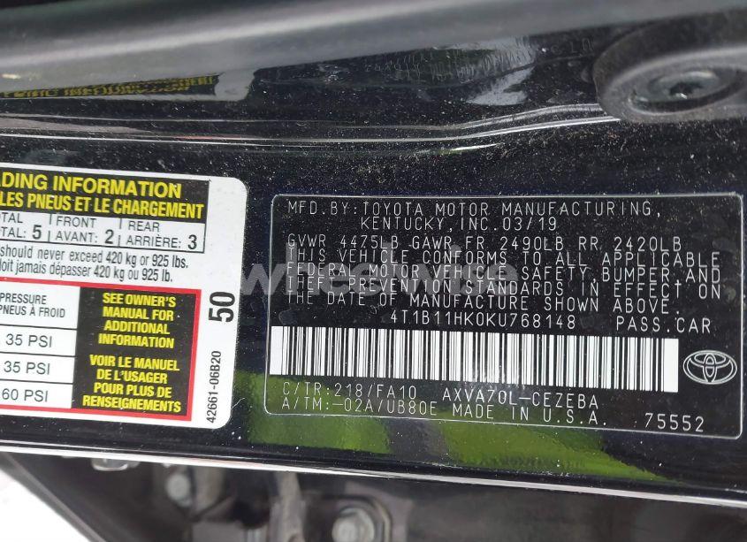 Photo 9 of 2019 Toyota Camry L (VIN 4T1B11HK0KU768148)