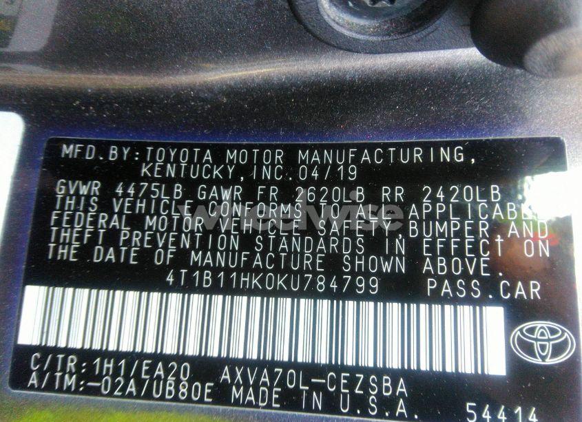 Photo 9 of 2019 Toyota Camry SE (VIN 4T1B11HK0KU784799)