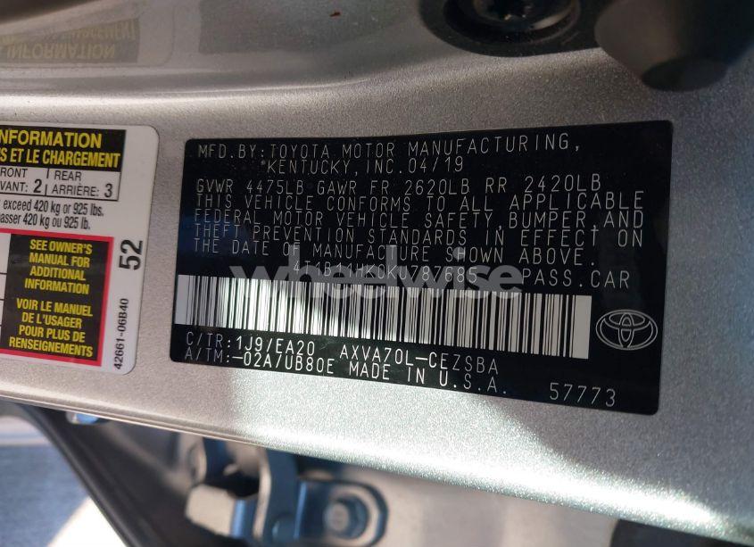 Photo 9 of 2019 Toyota Camry SE (VIN 4T1B11HK0KU787685)