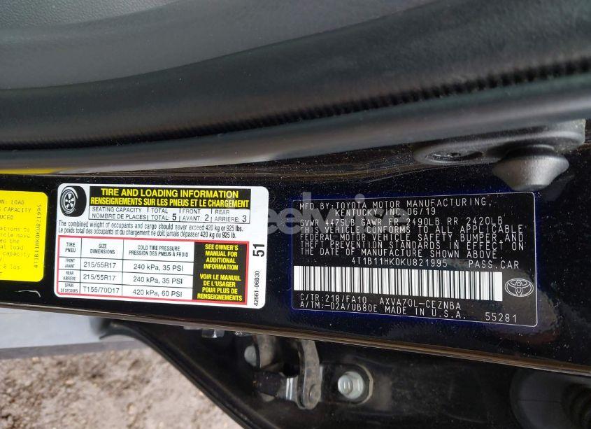 Photo 9 of 2019 Toyota Camry L/LE/SE/XLE (VIN 4T1B11HK0KU821995)