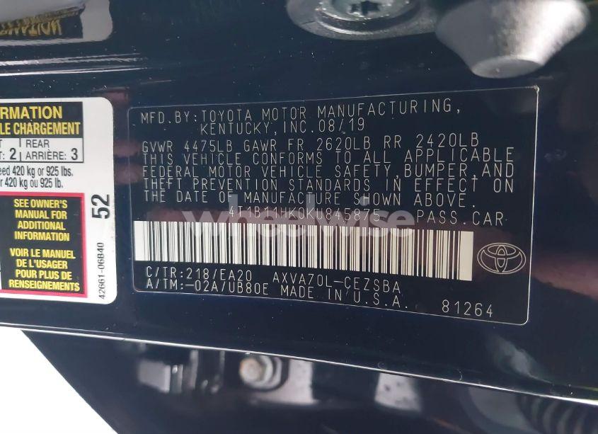 Photo 9 of 2019 Toyota Camry SE (VIN 4T1B11HK0KU845875)