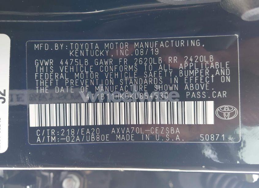 Photo 9 of 2019 Toyota Camry SE (VIN 4T1B11HK0KU854530)