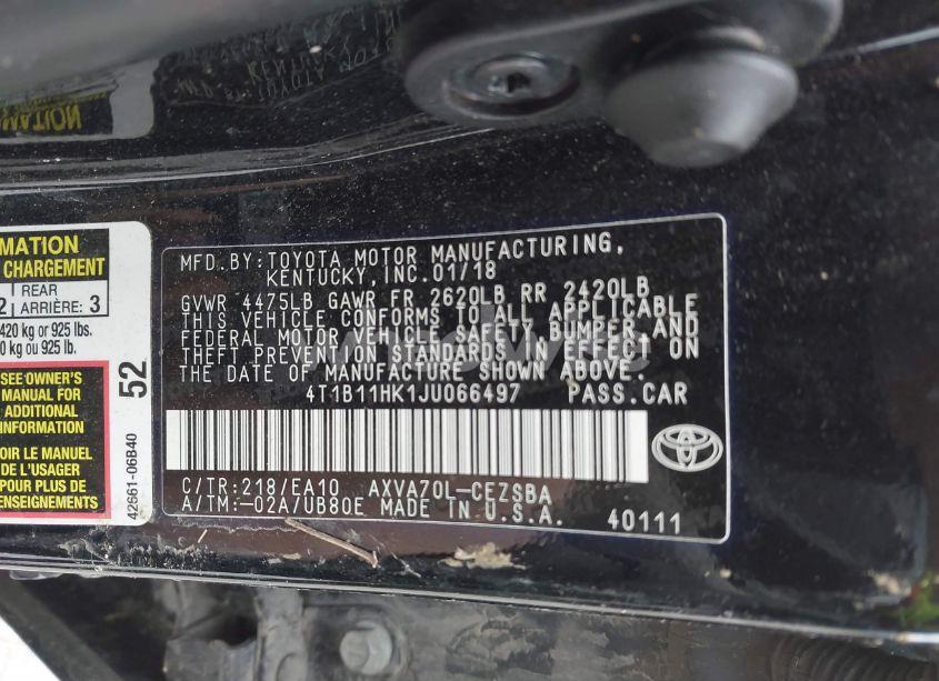 Photo 9 of 2018 Toyota Camry SE (VIN 4T1B11HK1JU066497)